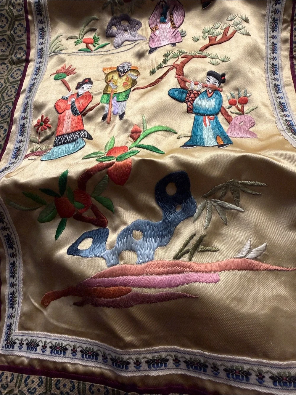 Vintage Embroidered Chinese Silk Wall Tapestry